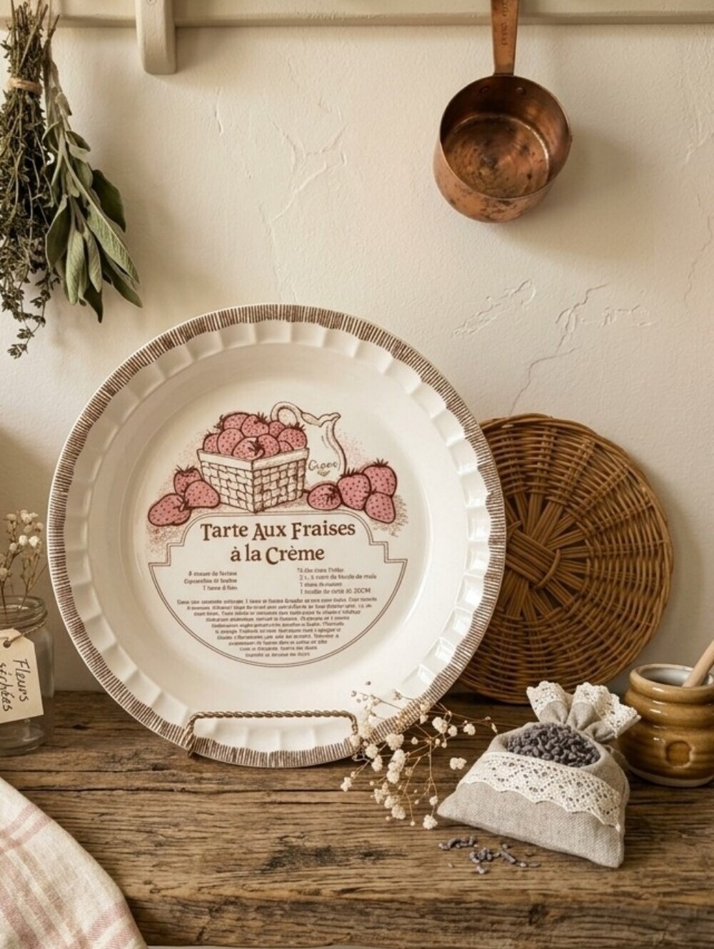 🍓 Vintage Royal China “Tarte Aux Fraises à la Crème” Pie Plate — Made in USA